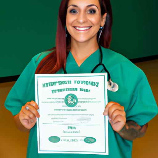 Proud Ivy Tech Medical Assistant Program student displaying the accreditation certificate